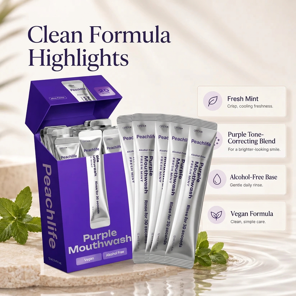 Peachlife Purple Mouthwash — Fresh Breath in 30 Seconds