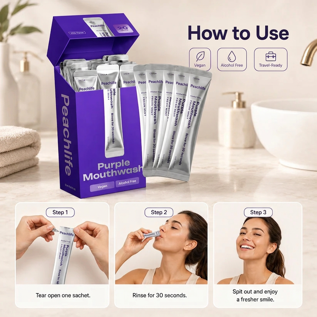 Peachlife Purple Mouthwash — Fresh Breath in 30 Seconds